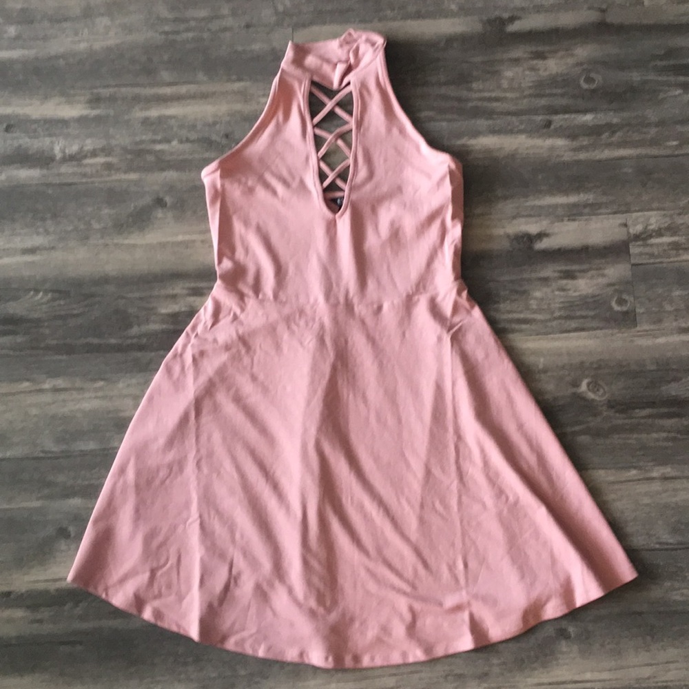 Express Rose Blush Lace-Up Fit And Flare Dress